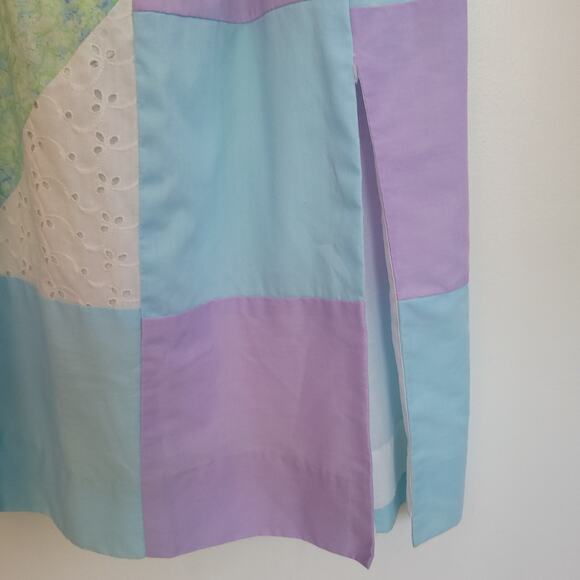 Vintage Midge Grant Patchwork Maxi Skirt Pastel Elastic Waist 60s 70s Women 8 - Picture 9 of 14